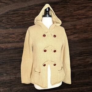 Anthropologie Moth Cardigan Sweater w Hood Sz M Toggle Type Closure Pocket Camel